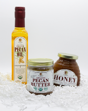 Load image into Gallery viewer, Gift Box #12: 500ML Pecan Oil, 8oz Pecan Butter, 12 oz Raw Honey
