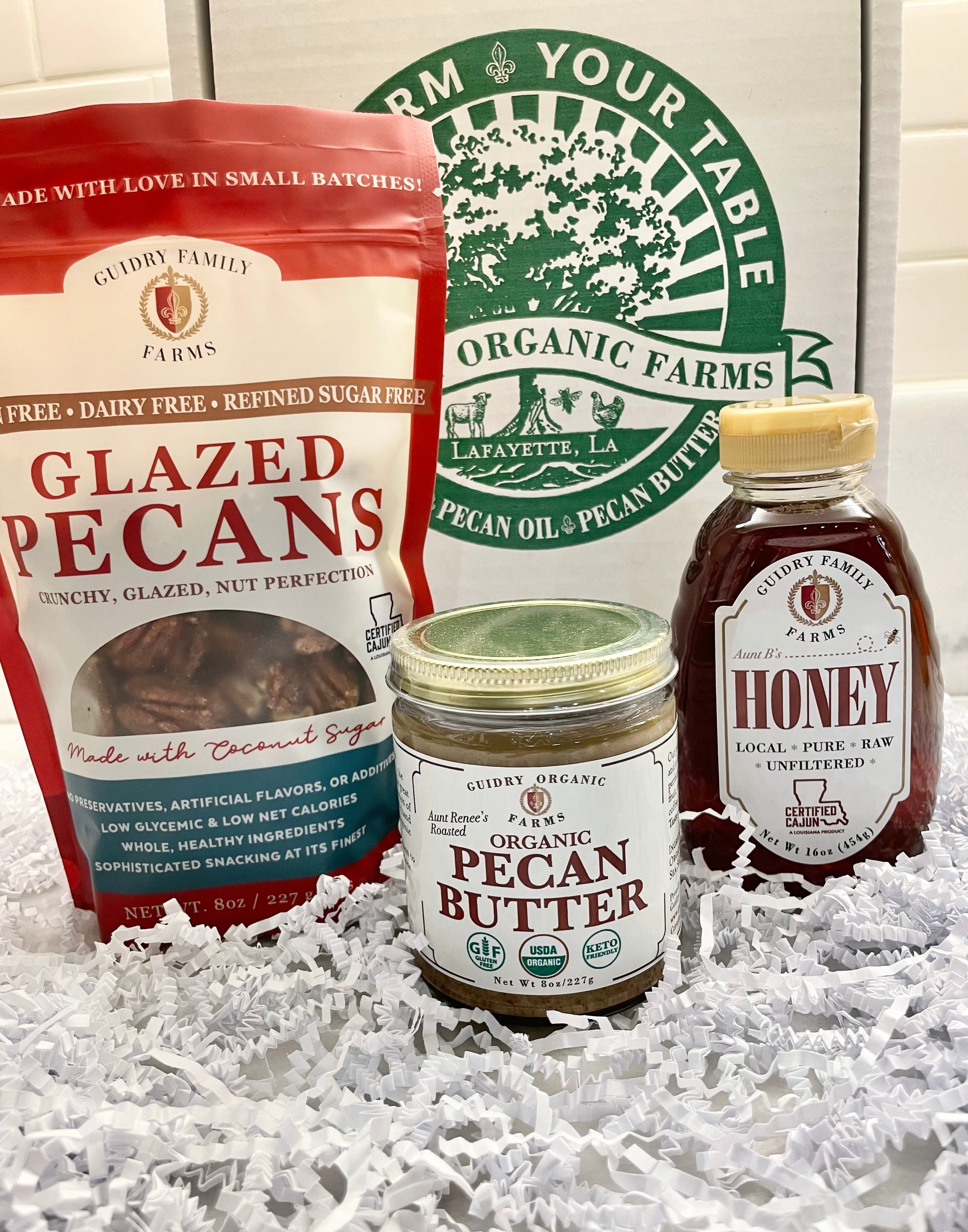 Gift Box # 10: 8oz Pecan Butter, 8oz Glazed Pecans, 16oz Local  Honey