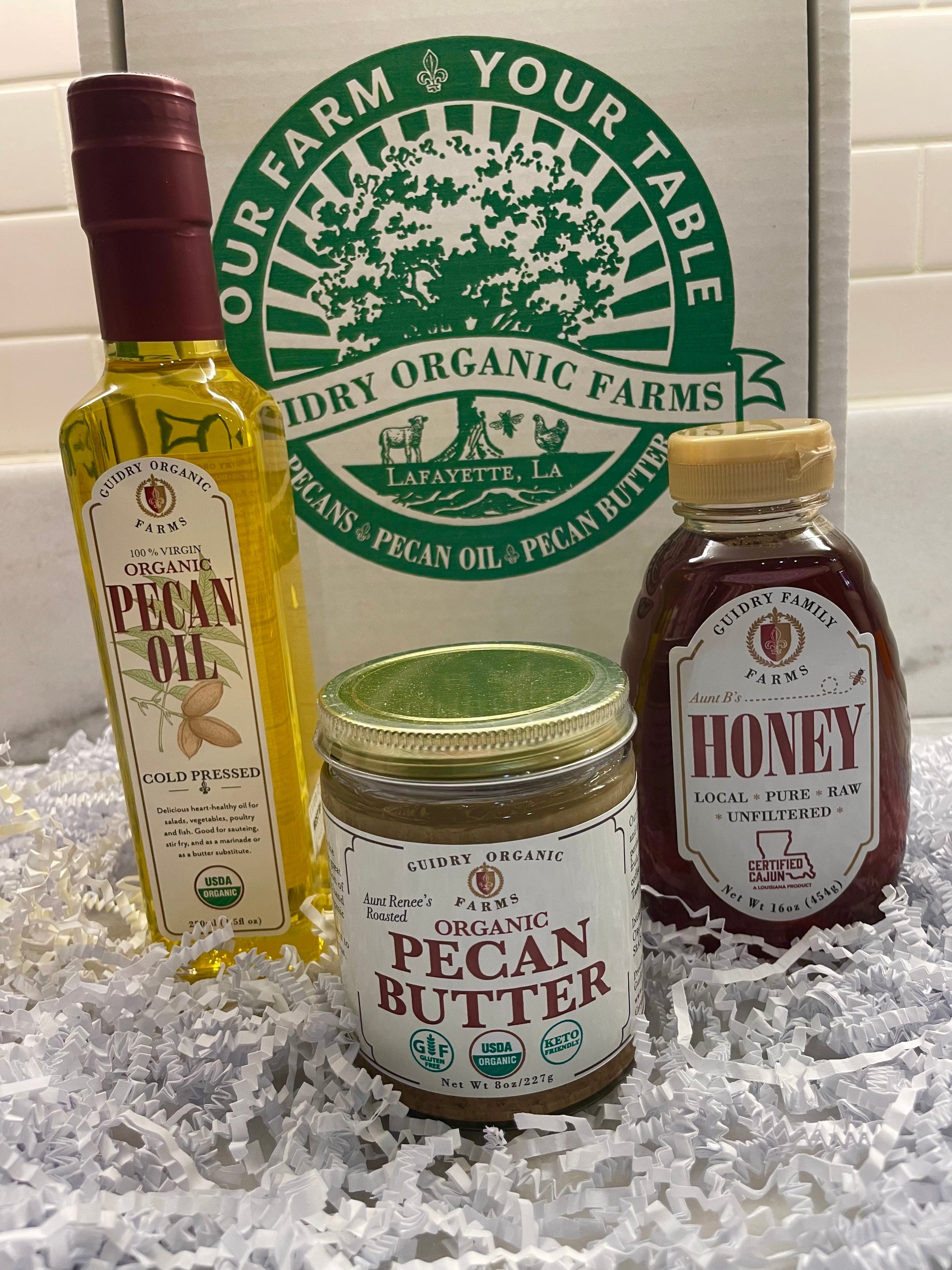 Gift Box #5 250MLPecan Oil, 8oz Pecan Butter, 16oz Local Honey