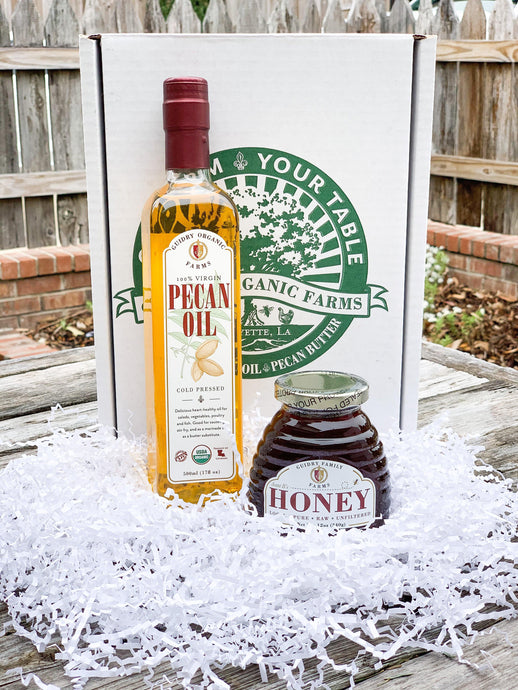 Gift Box #5: 500mL Pecan Oil & 12oz Raw Honey - Guidry Organic Farms