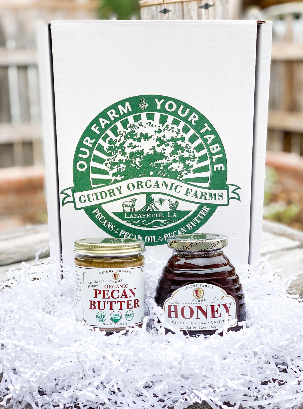 Gift Box #6: 8oz Pecan Butter & 12oz Raw Honey - Guidry Organic Farms