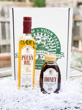 Load image into Gallery viewer, Gift Box #7: 500 mL Pecan Oil &amp; 16oz Raw Honey - Guidry Organic Farms
