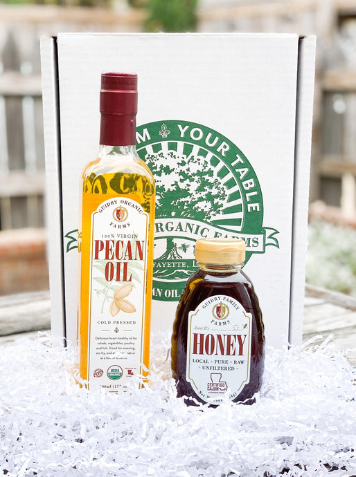 Gift Box #7: 500 mL Pecan Oil & 16oz Raw Honey - Guidry Organic Farms