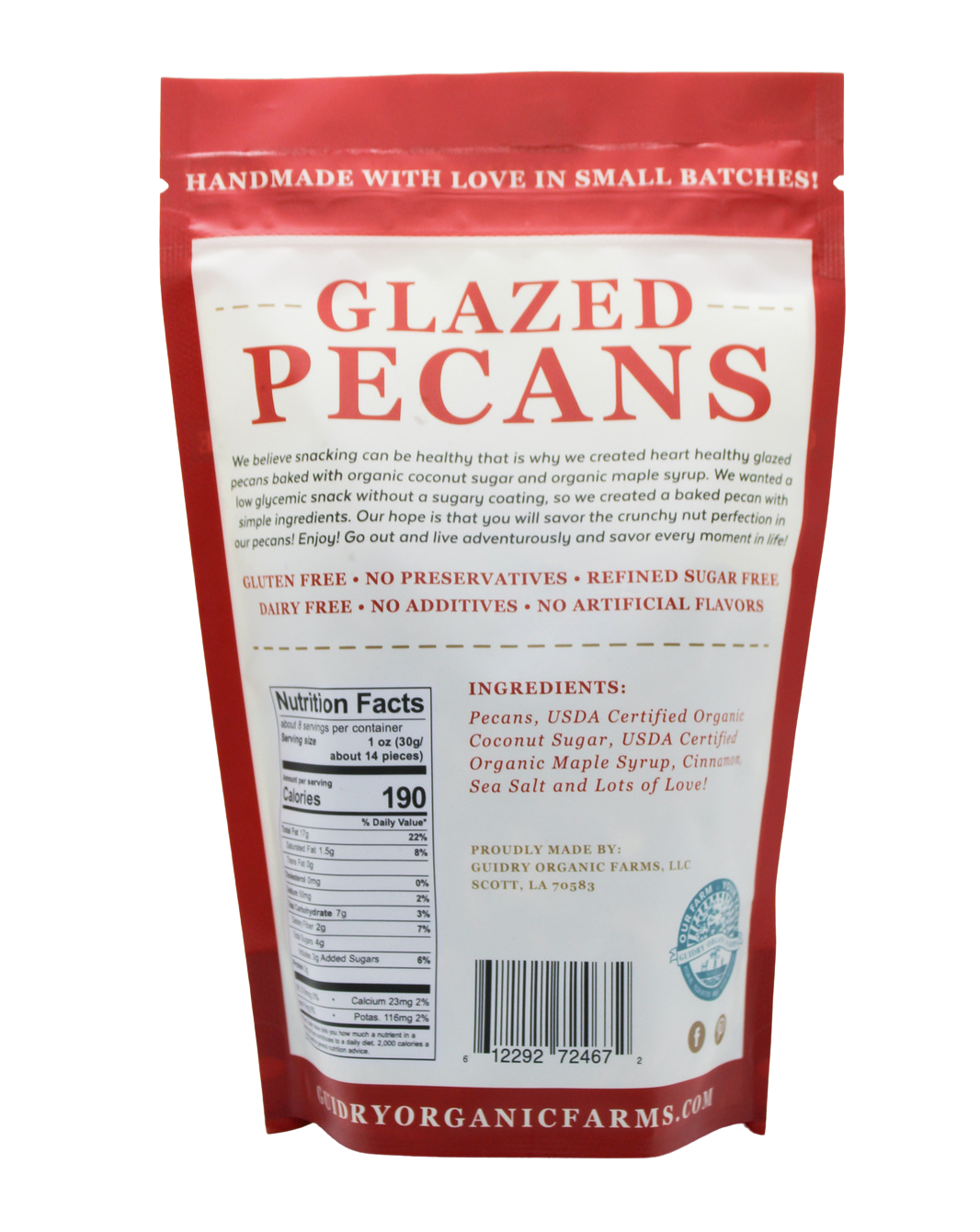 8oz Glazed Pecans (Gluten Free, Dairy Free, Refined Sugar Free)