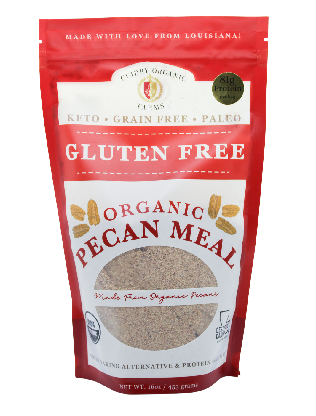 USDA Certified Organic Pecan Meal (Paleo, Grain Free, Keto Friendly, Gluten Free) 16 oz.