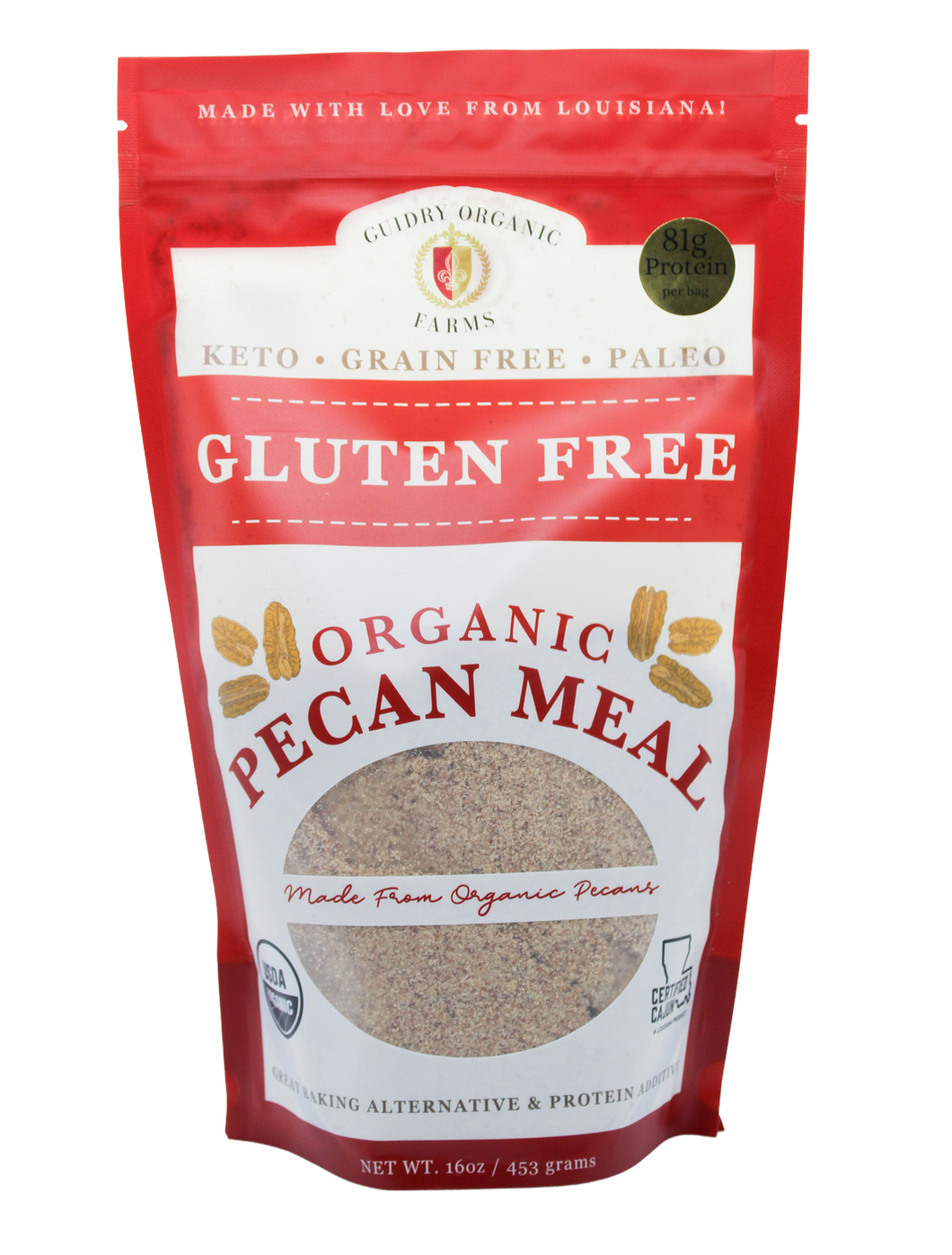 USDA Certified Organic Pecan Meal (Paleo, Grain Free, Keto Friendly, Gluten Free) 16 oz.
