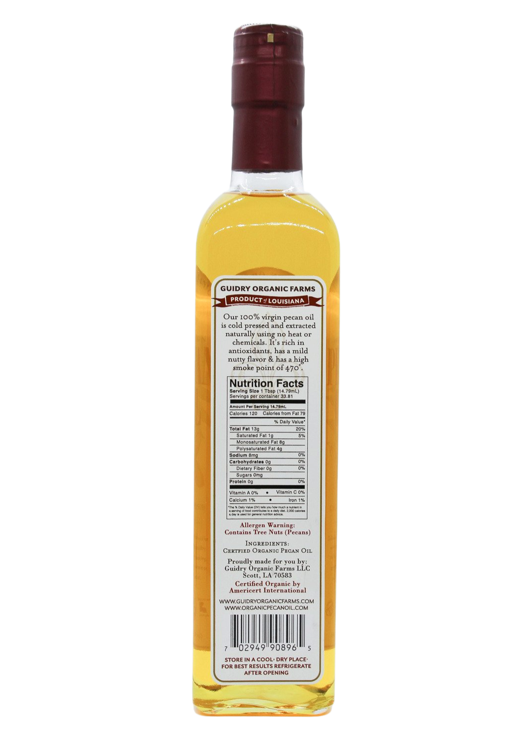 Pecan Oil 500ml - USDA Certified Organic & Heart Healthy Oil