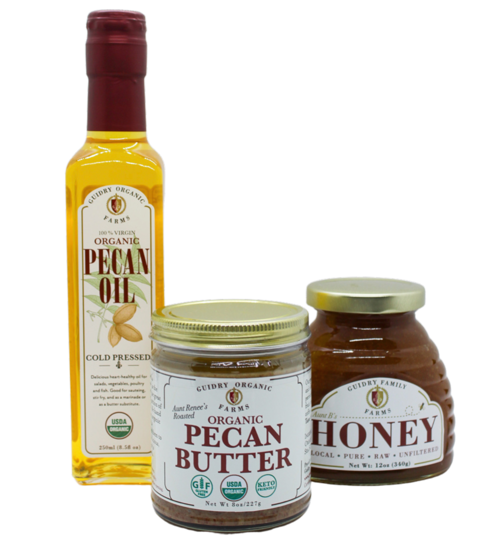 Gift Box #12: 250 mL Pecan Oil, 8oz Pecan Butter, 12 oz Raw Honey