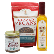 Load image into Gallery viewer, Gift Box#3  250ML Pecan Oil, 8oz Glazed Pecans, 8oz Pecan Butter
