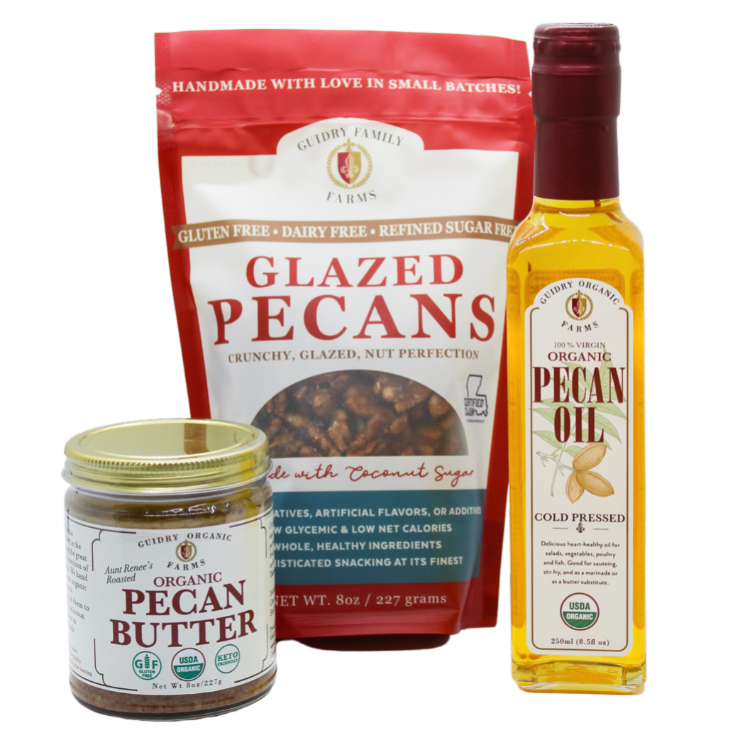 Gift Box #3: 250mL Pecan Oil, 8oz Glazed Pecans, 8oz Pecan Butter