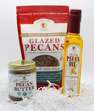 Load image into Gallery viewer, Gift Box #3: 250mL Pecan Oil, 8oz Glazed Pecans, 8oz Pecan Butter
