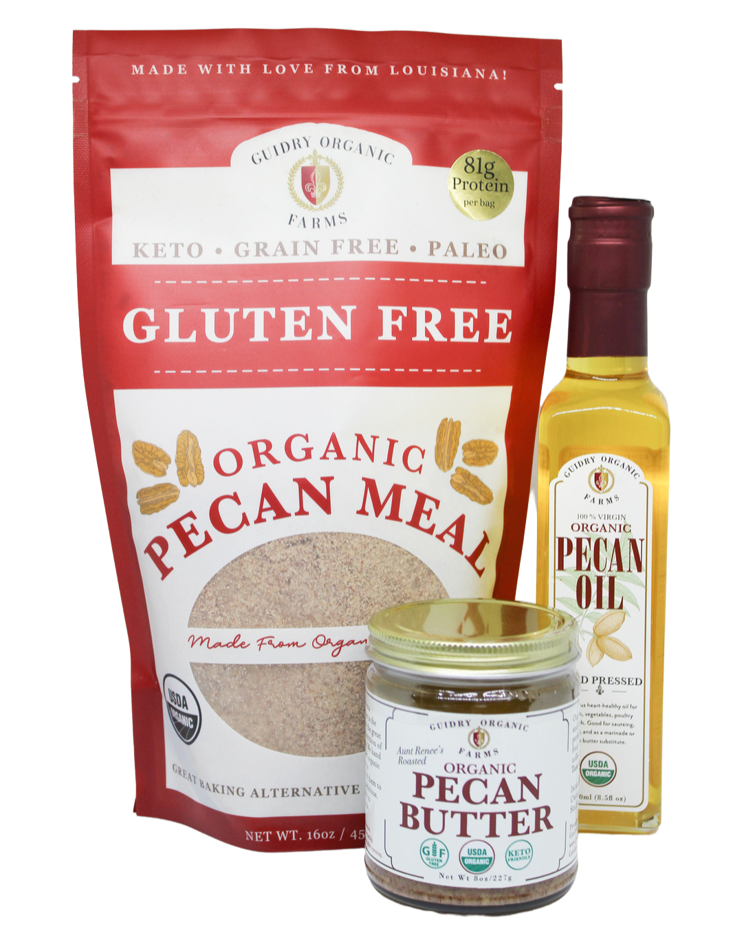 KETO BOX - 16oz USDA Certified Organic Pecan Meal, 8oz Pecan Butter, 250ml USDA Certified Organic Pecan Oil