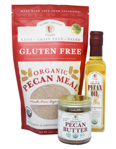KETO BOX - 16oz USDA Certified Organic Pecan Meal, 8oz Pecan Butter, 250ml USDA Certified Organic Pecan Oil