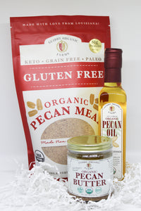 KETO BOX - 16oz USDA Certified Organic Pecan Meal, 8oz Pecan Butter, 250ml USDA Certified Organic Pecan Oil