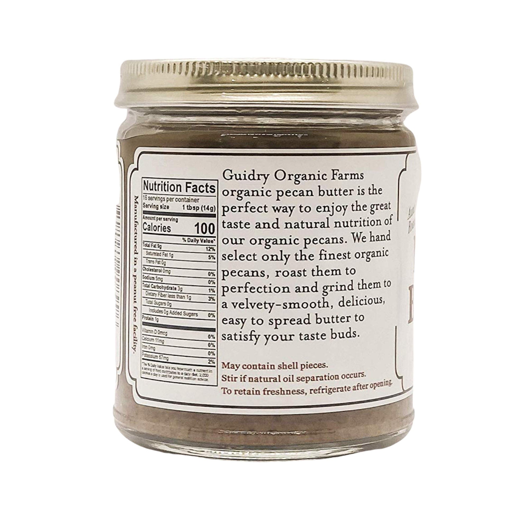 Pecan Butter 8oz - USDA Certified Organic (Keto-Friendly, Gluten Free, No Added Sugars) - Guidry Organic Farms